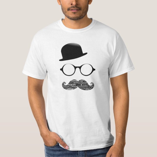 Tshirt Blanc Chapeau Lunette Moustache Tee Shirt (Framsida)