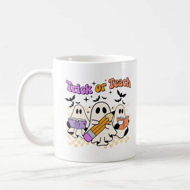 Tshirt eller Teach Retro Halloween Teacher Kaffemugg (Vänster)