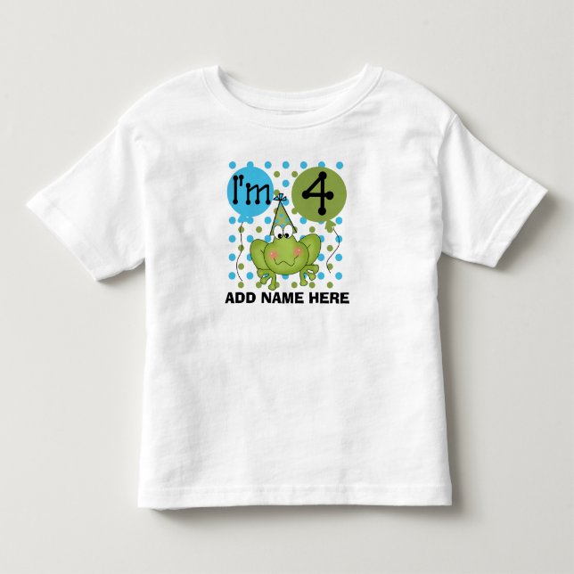 Tshirt för 4e födelsedagen för personligblåttgroda tröja (Framsida)