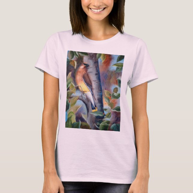 Tshirt för cederträWaxwingdamer T Shirt (Framsida)