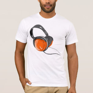 tshirt för svart för musikhörlurarorange tee shirt