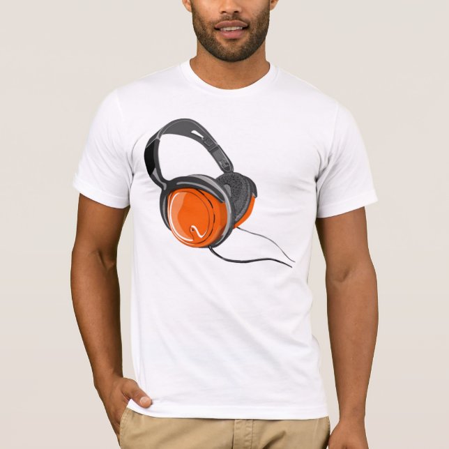 tshirt för svart för musikhörlurarorange tee shirt (Framsida)