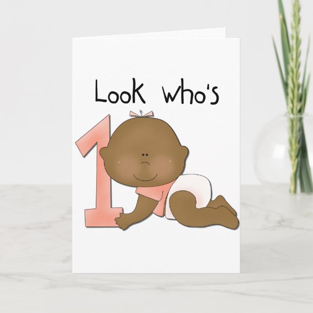 Tshirts för afrikansk flicka 1:a födelsedag kort (Framsida)
