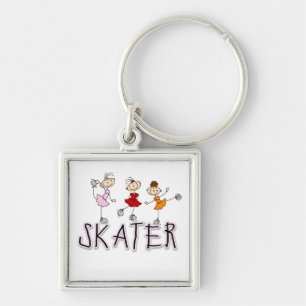 Tshirts och gåvor för stick figurskater fyrkantig silverfärgad nyckelring