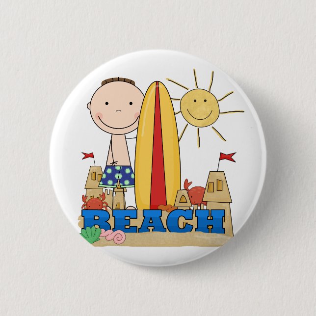 Tshirts och gåvor för STRANDbrunettpojke Knapp (Framsida)