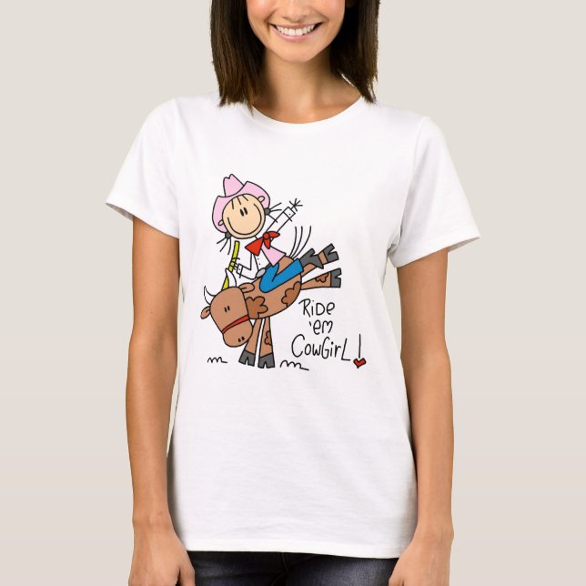 Tshirts och gåvor för tjur för pinneCowgirlridning (Framsida)