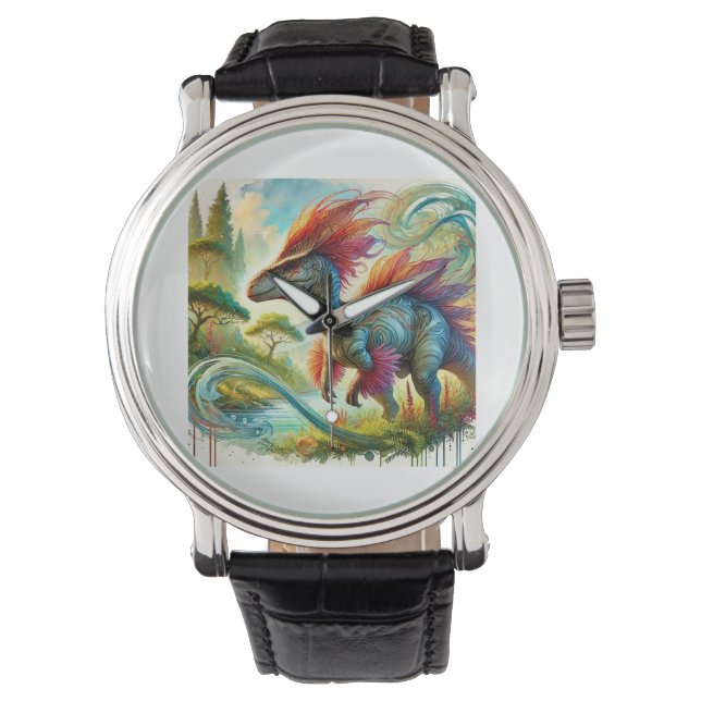 Tsintaosaurus in Harmony 290824AREF144 - Watercolo Armbandsur (Framsida)