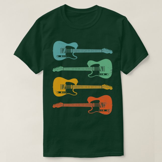 TStyle Electric Guitar Coola Retro Färg T Shirt (Design framsida)