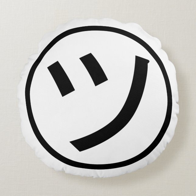 ㋡ Tsu Kana Katakana Smiling Emoji / Emoticon Rund Kudde (Framsidan)