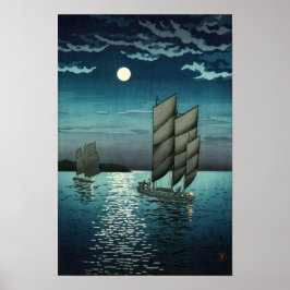 Tsuchiya Koitsu - Båtar vid Shinagawa, natt Poster