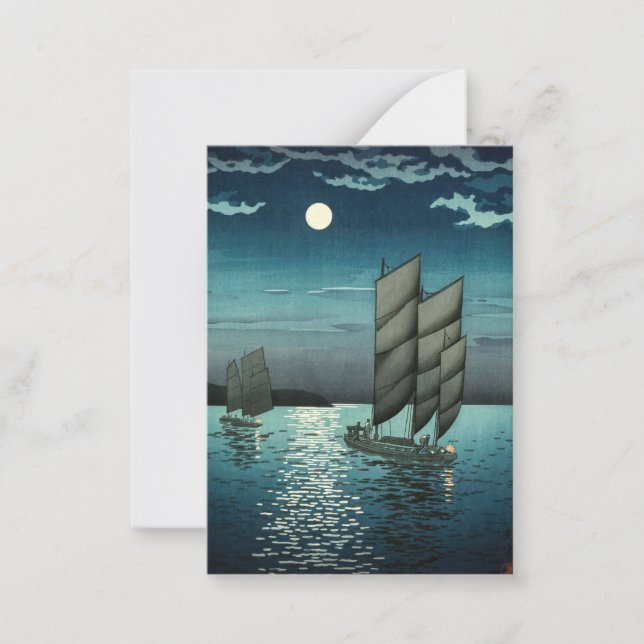 Tsuchiya Koitsu - Boats vid Shinagawa, Natten Anteckningskort (Framsida)