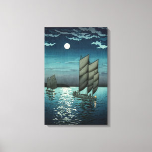 Tsuchiya Koitsu - Boats vid Shinagawa, Natten Canvastryck
