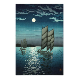 Tsuchiya Koitsu - Boats vid Shinagawa, Natten Fototryck