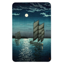 Tsuchiya Koitsu - Boats vid Shinagawa, Natten