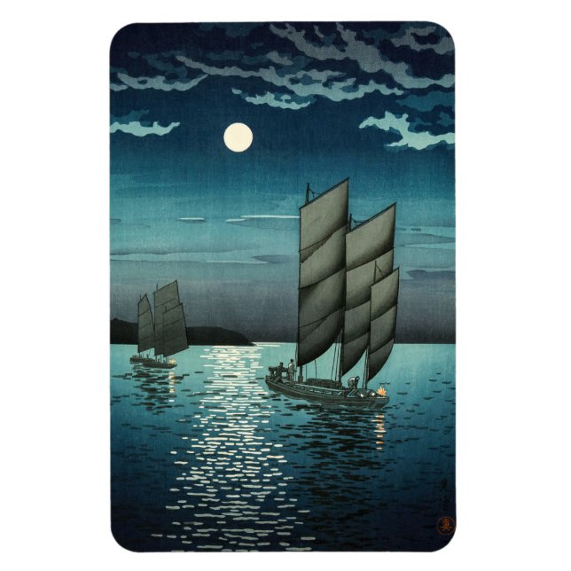 Tsuchiya Koitsu - Boats vid Shinagawa, Natten Magnet (Vertikal)
