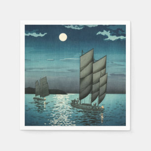 Tsuchiya Koitsu - Boats vid Shinagawa, Natten Pappersservett