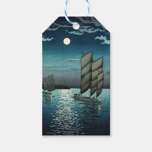 Tsuchiya Koitsu - Boats vid Shinagawa, Natten Presentetikett (Framsidan)