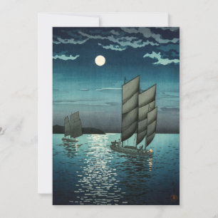 Tsuchiya Koitsu - Boats vid Shinagawa, Natten Tack Kort