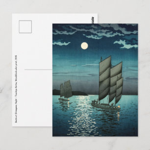 Tsuchiya Koitsu - Boats vid Shinagawa, Natten Vykort