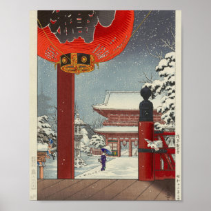 Tsuchiya Koitsu en vinterdag i Temple Asakusa Poster