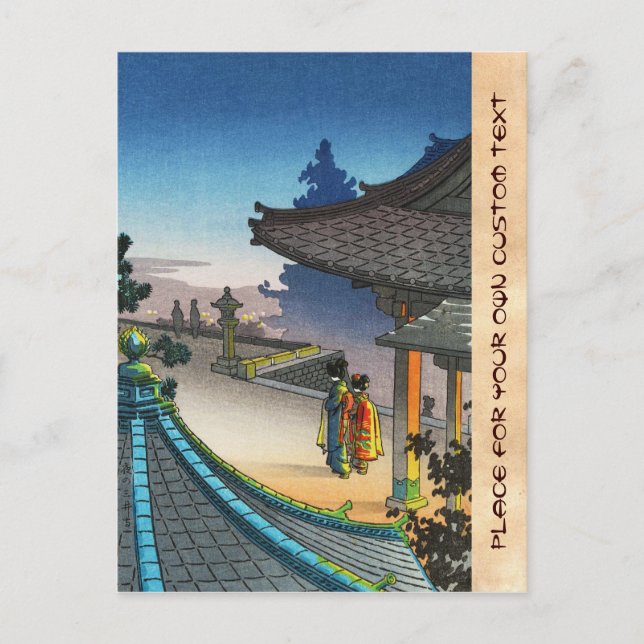 Tsuchiya Koitsu Miidera Temple Evening shin hanga Vykort (Framsida)