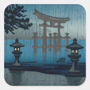 Tsuchiya Koitsu - Miyajima i Rain Fyrkantigt Klistermärke