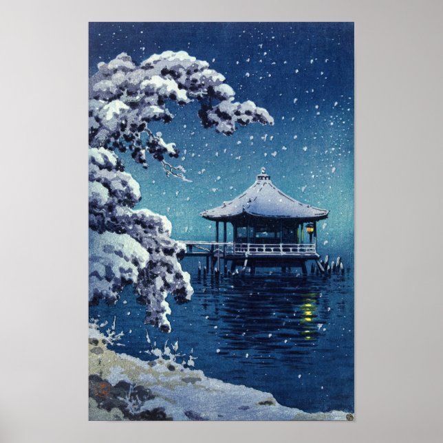 Tsuchiya Koitsu - Snö på Ukimido vid Katada Poster (Framsidan)