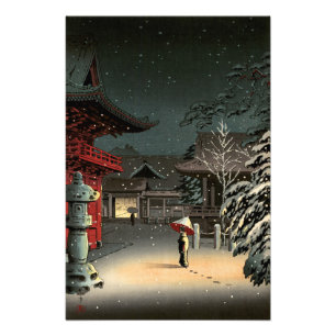 Tsuchiya Koitsu - Snö vid Nezu Shrine Fototryck