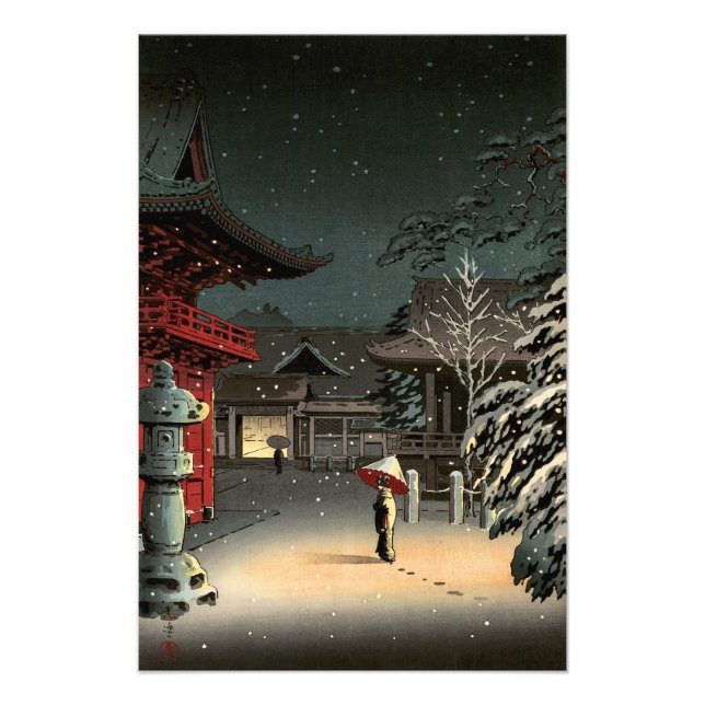 Tsuchiya Koitsu - Snö vid Nezu Shrine Fototryck (Framsidan)