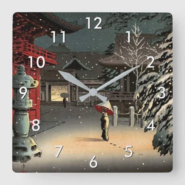 Tsuchiya Koitsu - Snö vid Nezu Shrine Fyrkantig Klocka (Framsida)