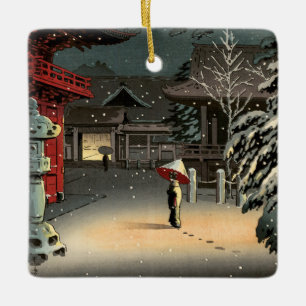 Tsuchiya Koitsu - Snö vid Nezu Shrine Julgransprydnad Keramik