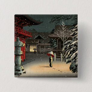 Tsuchiya Koitsu - Snö vid Nezu Shrine Knapp