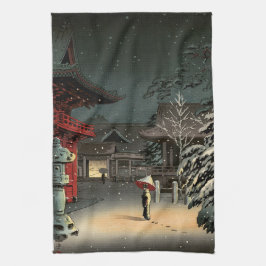 Tsuchiya Koitsu - Snö vid Nezu Shrine Kökshandduk