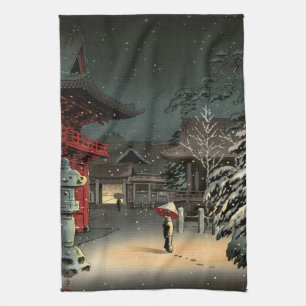 Tsuchiya Koitsu - Snö vid Nezu Shrine Kökshandduk