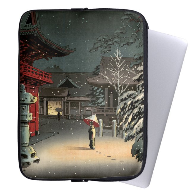 Tsuchiya Koitsu - Snö vid Nezu Shrine Laptop Fodral (Skapare uppladdad)
