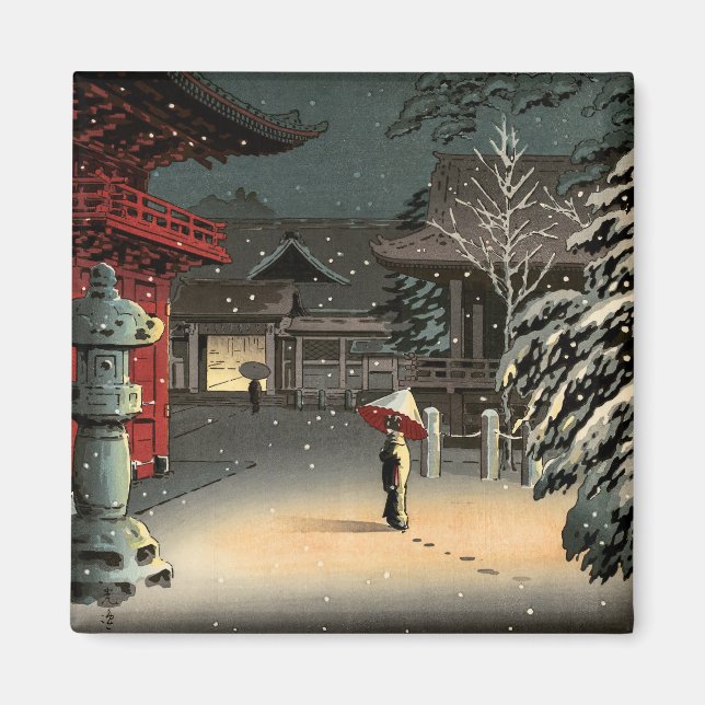 Tsuchiya Koitsu - Snö vid Nezu Shrine Magnet (Framsidan)
