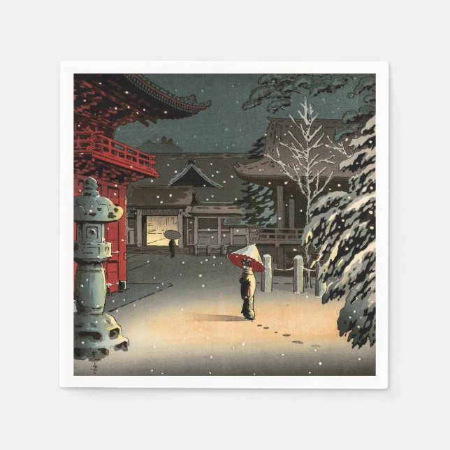 Tsuchiya Koitsu - Snö vid Nezu Shrine Pappersservett (Framsidan)