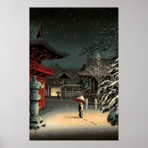 Tsuchiya Koitsu - Snö vid Nezu Shrine