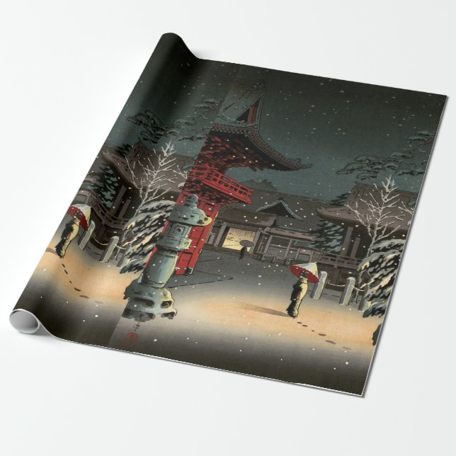 Tsuchiya Koitsu - Snö vid Nezu Shrine Presentpapper (Utrullad)