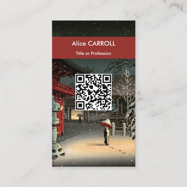Tsuchiya Koitsu - Snö vid Nezu Shrine - QR-kod Visitkort (Framsida)