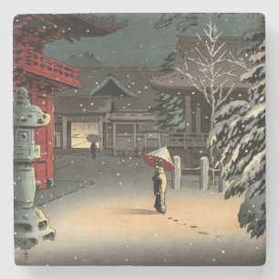 Tsuchiya Koitsu - Snö vid Nezu Shrine Stenunderlägg