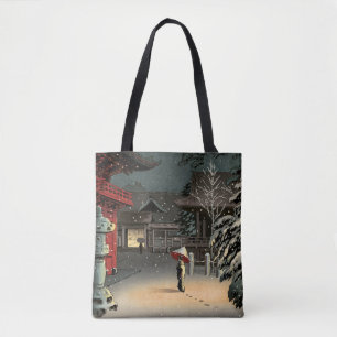 Tsuchiya Koitsu - Snö vid Nezu Shrine Tygkasse