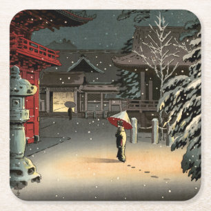 Tsuchiya Koitsu - Snö vid Nezu Shrine Underlägg Papper Kvadrat