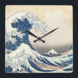 Tsunami Japanska vågmålning Fyrkantig Klocka<br><div class="desc">Tema: Tsunami.Stil: Artsy,  japanska.Färger:Blå.</div>