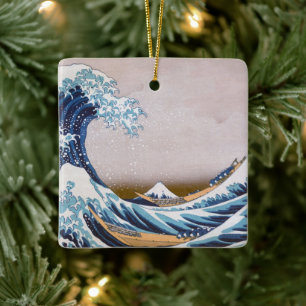 Tsunami Underbar Wave från Kanagawa Japan av Hokus Julgransprydnad Keramik