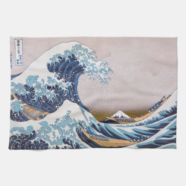 Tsunami Underbar Wave från Kanagawa Japan av Hokus Kökshandduk (Horisontell)
