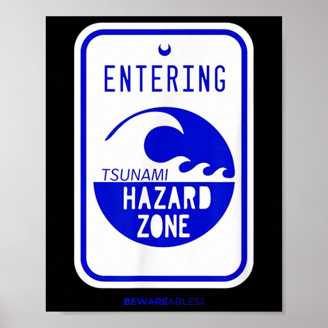 Tsunami  Zon vägskylt, underbart persikor och scha Poster (Framsidan)
