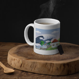 Tsunamivåg träffar kustvägen Tropisk storm Kaffemugg
