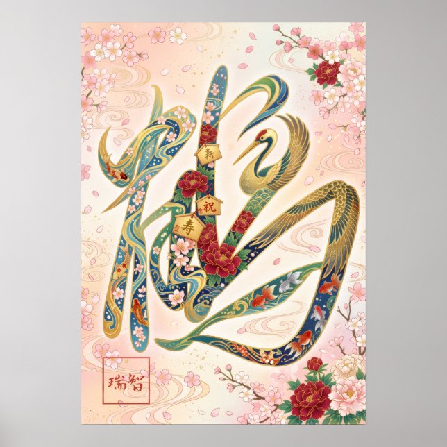 Tsuru: Crane & Goldfish Elegance Art260050260 Poster (Framsidan)