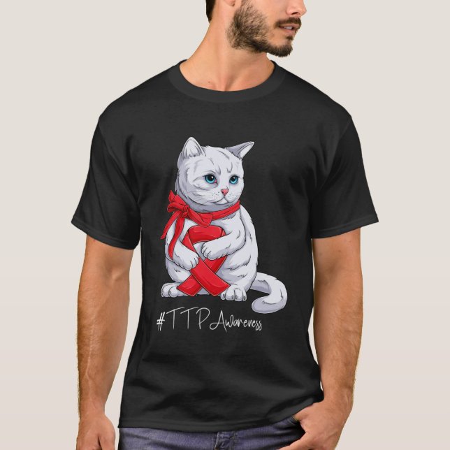 TTP-medvetandemånad Röd band-katt T Shirt (Framsida)